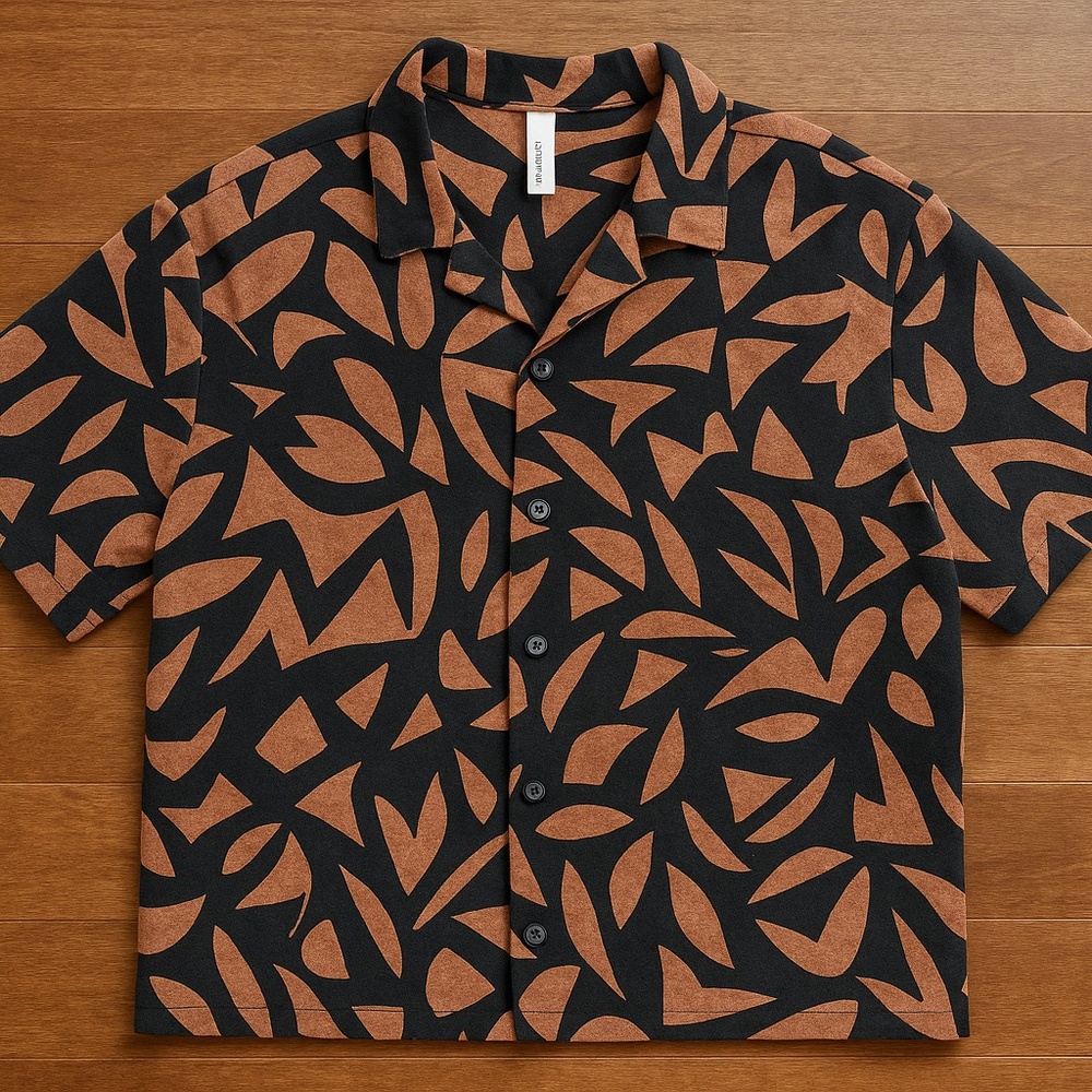 A New Day Abstract Black & Terracotta Button-Up Shirt – Size Small